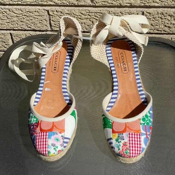 Coach Anklewrap Pastel Print Canvas Espadrille Wedge - Picture 1 of 4
